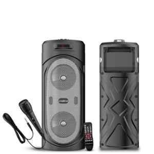 Krisons Buddy 40W Silver Double Woofer Multi-Media Bluetooth Party Speaker with Wired Mic, 2400mAh Battery, Digital Display, RGB Lights, USB, SD Card, FM Radio, Auto TWS Function & Remote