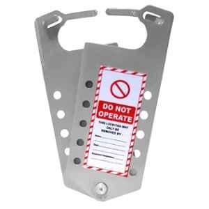 Lukko Safety 12 Holes Aluminium Powder Coated Grey TAGO Labelled Safety Lockout Hasp, Jaw Size: 27-35 mm, LS-H52