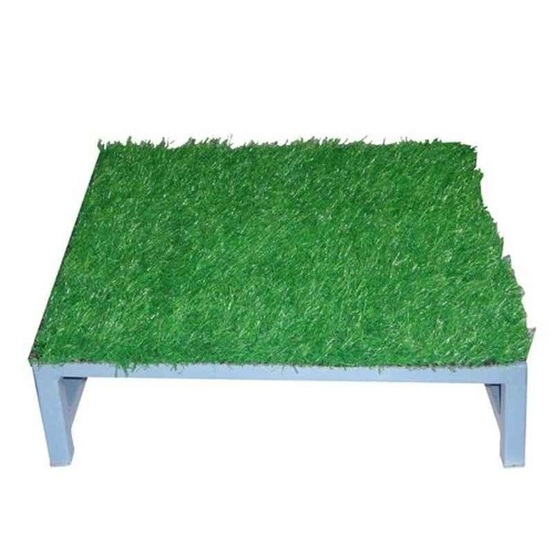 Sanushaa Metal Dark Salte Office Foot Rest with Artificial Grass Under Desk Stool, S-141