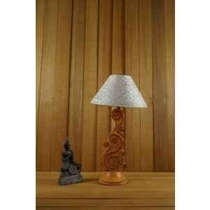 Tucasa Mango Wood Orange Carving Table Lamp with 10 inch Polycotton Silver Circle Pyramid Shade, WL-89