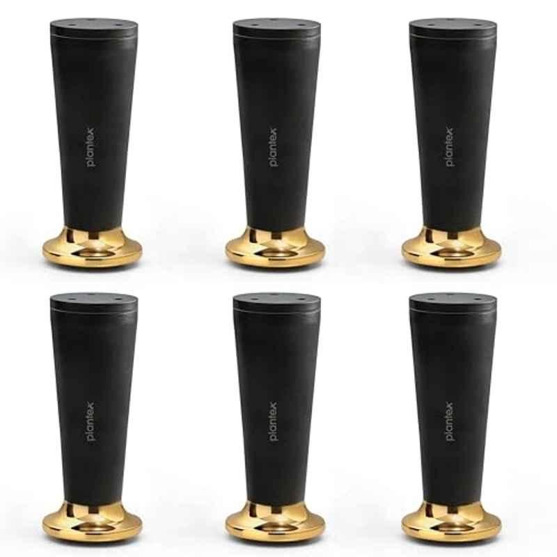 Plantex 6 inch Aluminium Black & Gold Sofa Legs with Rubber Grip, DTS-87 (Pack of 6)