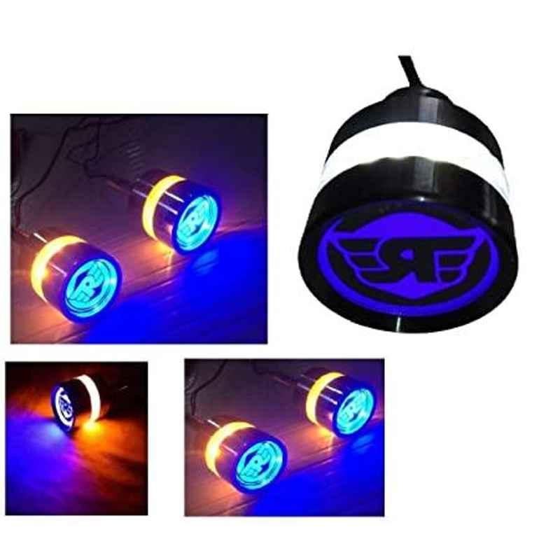 AOW Handle Bar End Dual Led Bike Turn Signal Indicator Light (Blue) with Switch Universal for All Royal Enfield Models T-39