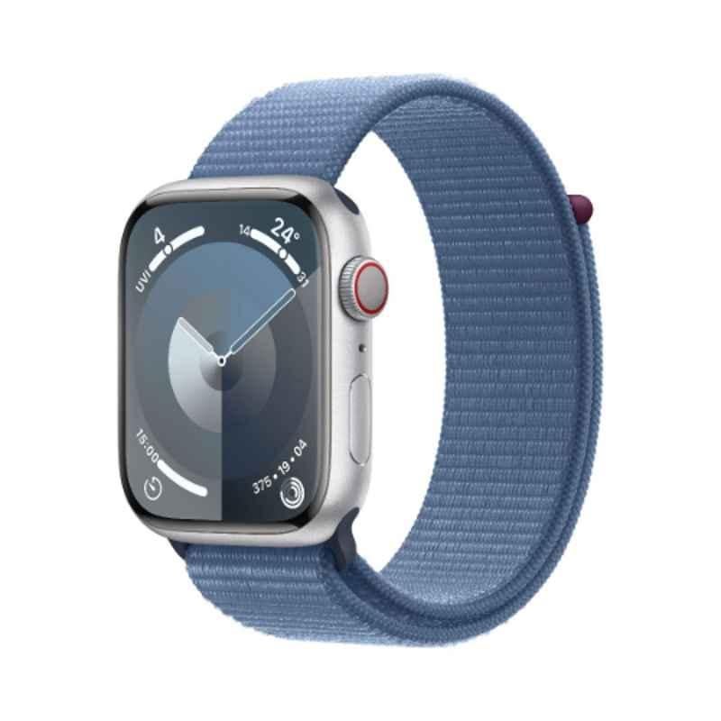 Apple 9 41mm Silver Aluminium Case GPS & Cellular Smart Watch with Winter Blue Sport Loop, MRHX3QA/A