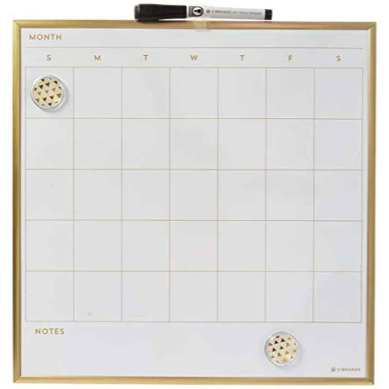 U Brands 14x14 inch White & Gold Metal Frame Dry Erase Calendar