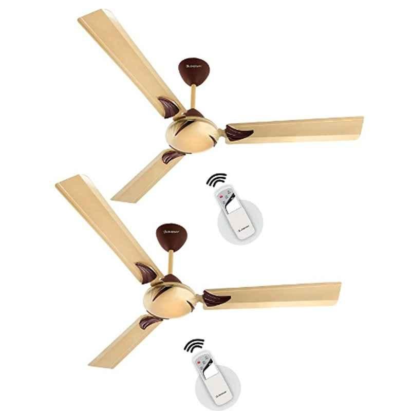 Longway Creta 50W Golden 3 Blade Remote Controlled Ceiling Fan, Sweep: 1200 mm (Pack of 2)