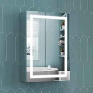 Plantex 14x20 inch Stainless Steel Silver Chrome Finish Wall Mounted Bathroom Mirror Cabinet with LED Light