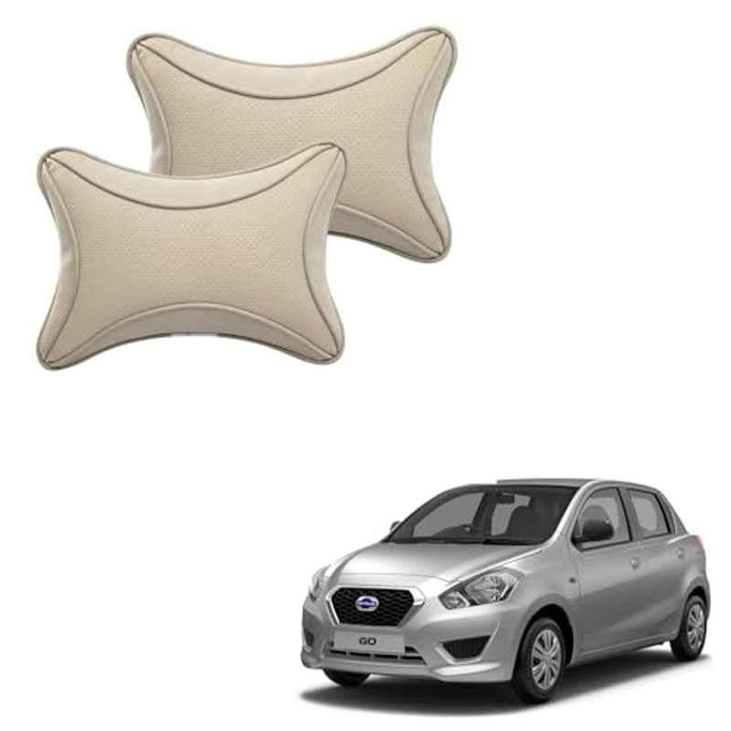 Kozdiko 2 Pcs Memory Foam & Polyester Beige Dots Car Neck Rest Pillow Set for Datsun Go, XNVJVHGJFH118