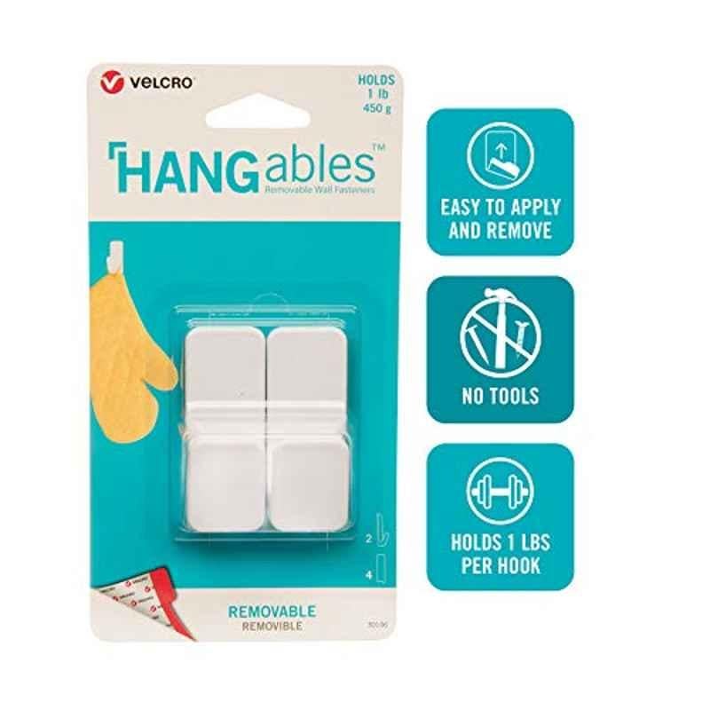 Velcro 2Pcs White Removable Hooks, VEL-30106 (Pack of 6)
