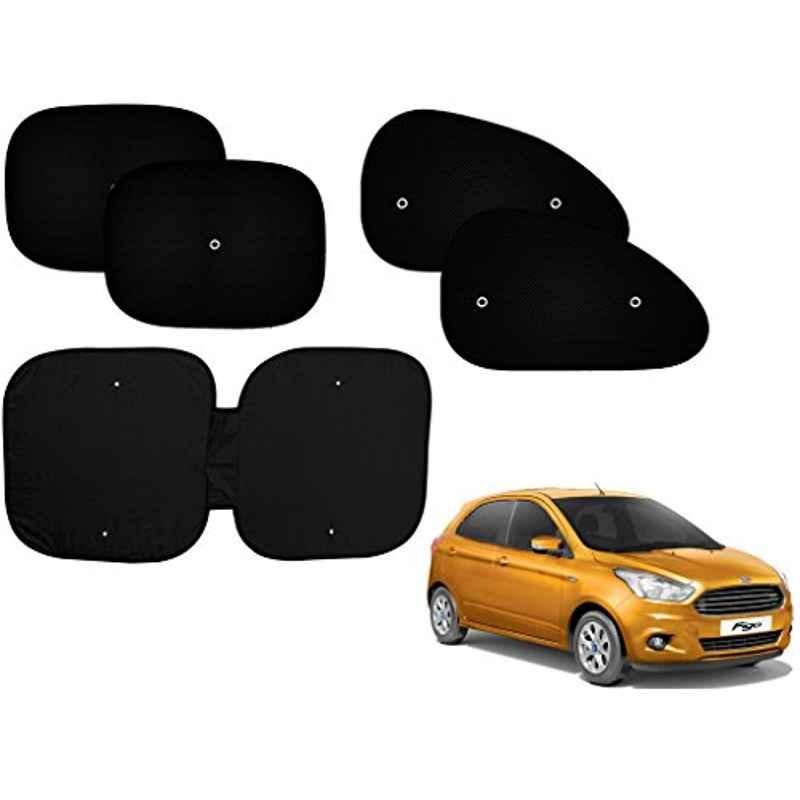 Auto Pearl 5 Pcs PVC & Mesh Black Window & Front Sun Shade Set for Ford Figo 2015