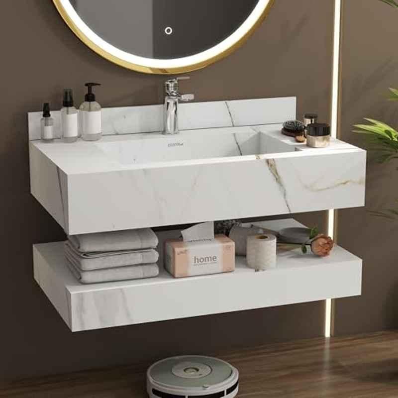 Plantex Ceramic Marble Rock Slab Floating Vanity with Washbasin for Bathroom, Ruhi-1002