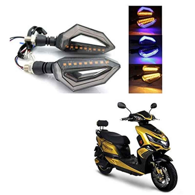 Kozdiko 4 Pcs Bike D Shaped 9 LED Front & Rear Side Turn Signal Indicator Light Set for Okinawa Praise