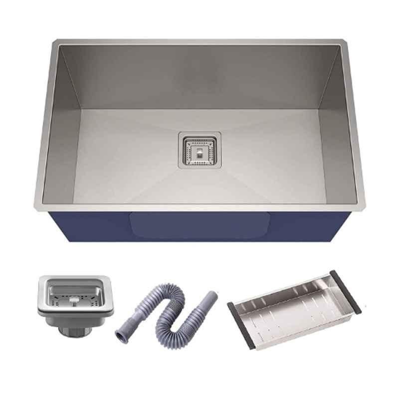 Torofy 24x18x10 inch Garnet Stainless Steel 304 Satin Finish Silver Handmade Kitchen Sink with Coupling & Fruit Basket