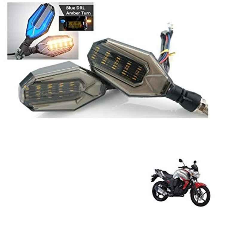 Kozdiko 4 Pcs Plastic Front & Rear U Shape Dual Color DRL LED BIke Indicator Set for Yamaha FZ