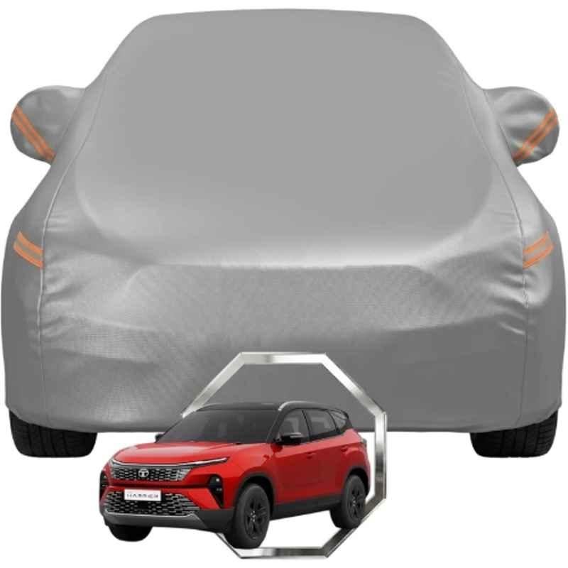 Allextreme Polyester Grey with Highlighter Car Cover with Mirror Pocket & Triple Stitched Bottom Elastic for Tata Harrier All Model & Years, TATA-HRR-GRY