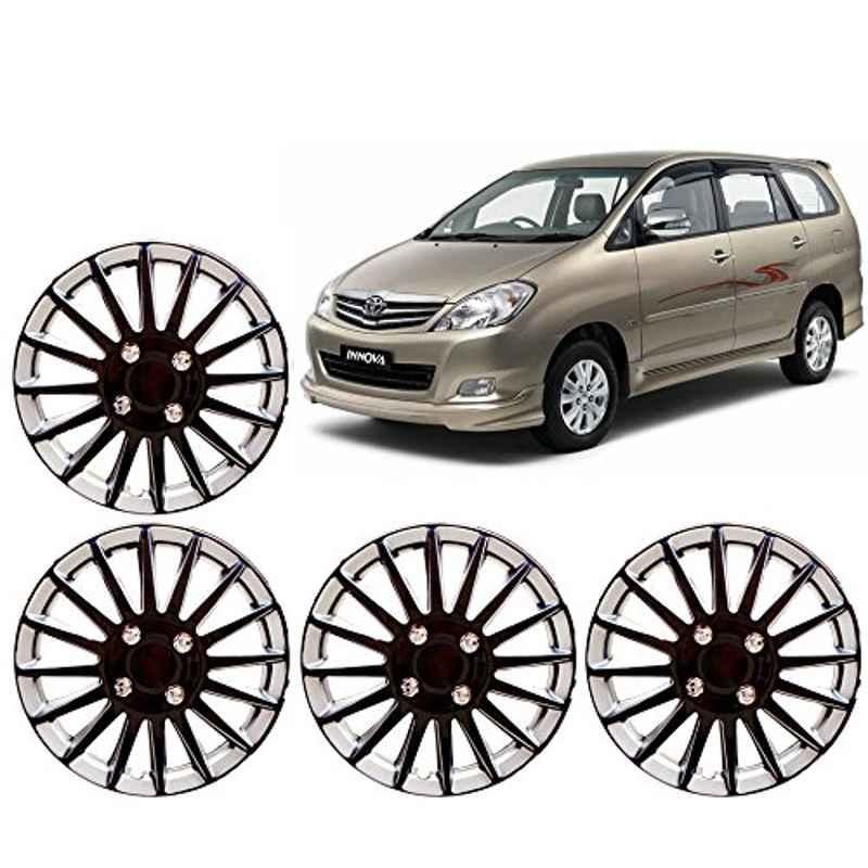 Auto Pearl 4 Pcs 15 inch Black & Silver Press Fitting Wheel Cover Set for Toyota Innova