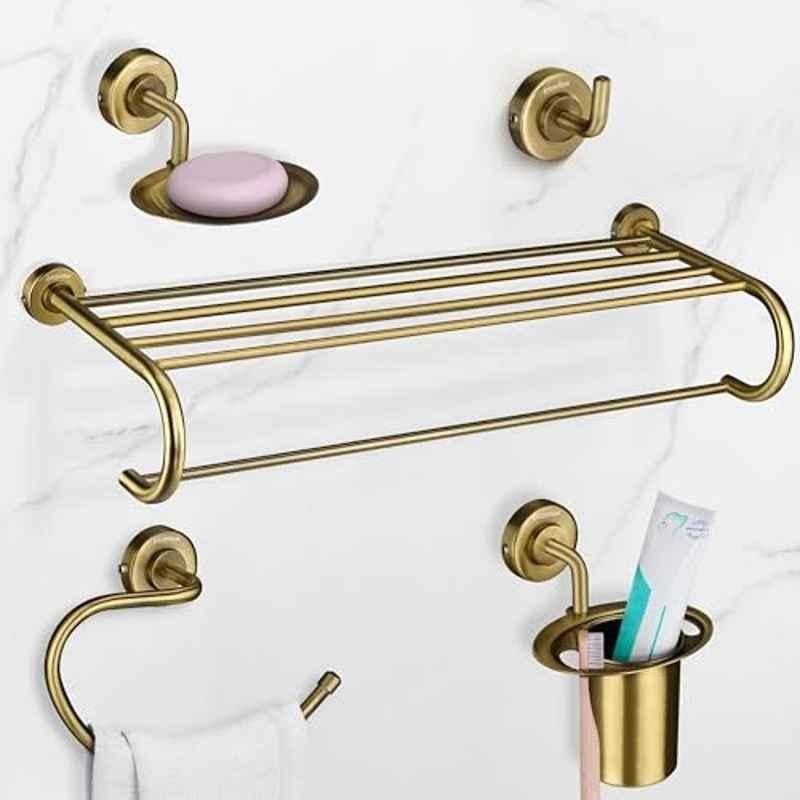 Plantex Daizy 5 Pcs Stainless Steel Brass Wall Mount Finish Bathroom Accessories Set
