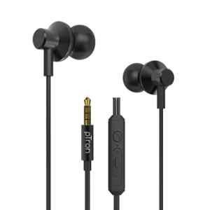 pTron Pride Lite 10mm Black In-Ear Wired HBE Earphones with Mic, Stereo Audio, Noise Cancelling Headset & 1.2m Tangle-Free Cable