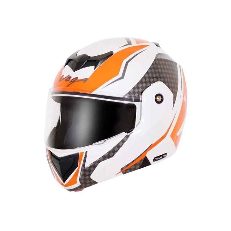 Vega Crux DX White & Orange Flip Up Helmet, Size: M