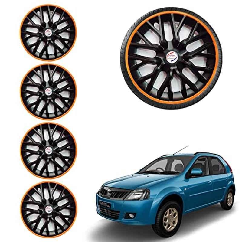 Auto Pearl 4 Pcs 14 inch ABS Black & Orange Car Wheel Cover Set for Mahindra Verito Vibe Phoenix