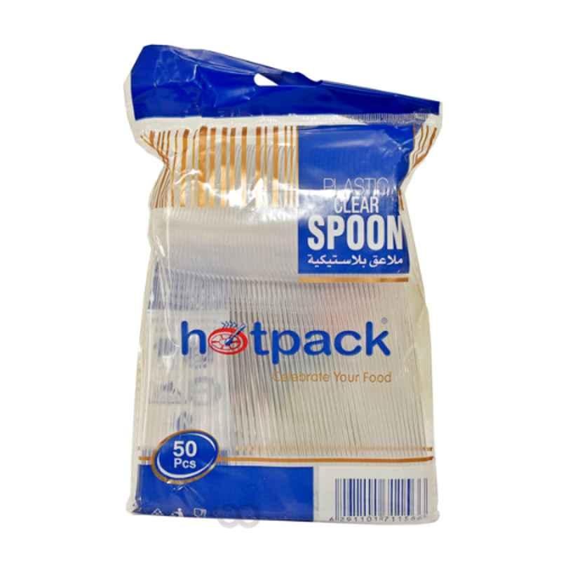 Hotpack 50Pcs Plastic Clear Spoon Set, CDSP