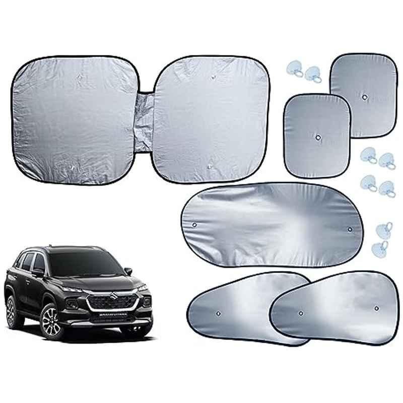 Auto Pearl 6 Pcs Polyester Black & Silver Window, Front & Rear Sun Shade Set for Maruti Suzuki Grand Vitara 2022