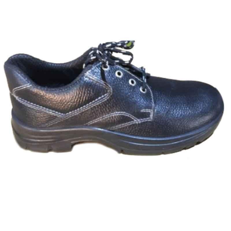 Zain Black Steel Toe Leather Low Ankle Safety Shoes, Size: 8