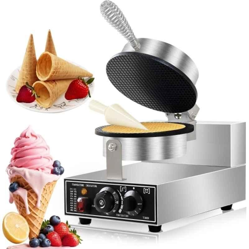 Khushi Udyog 2000W 1 Stainless Steel Black Ice Cream Cone Single Waffle Maker