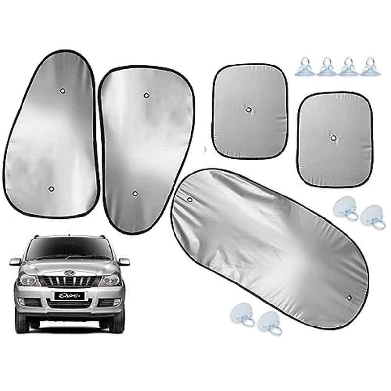 Auto Pearl 5 Pcs Polyester Black & Silver Window & Rear Sun Shade Set for Mahindra Quanto
