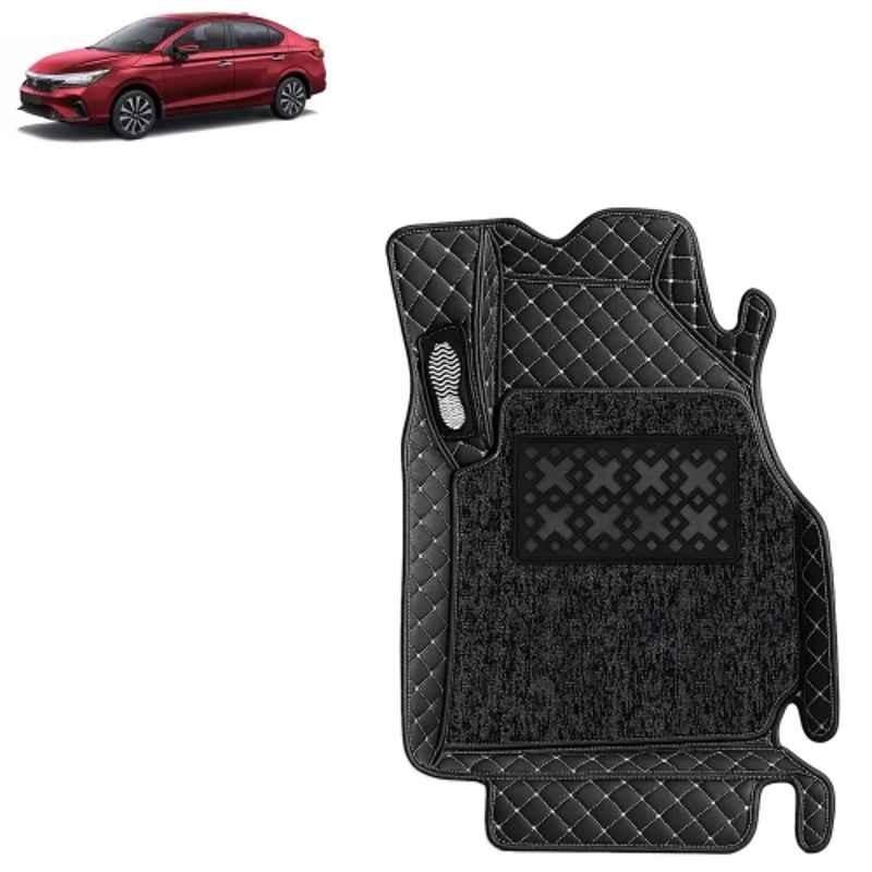 Kingsway 3 Pcs Premium 7D 100% Waterproof & Washable PU Leatherette Classic Black Car Floor Mat Set for Honda City Manual 2023 Onwards All Model