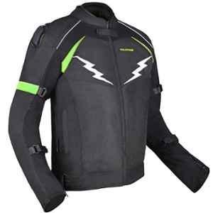 AllExtreme WILDFIRE Mesh Fabric Black & Neon Green Bike Riding Jacket with Armour Protector Back Elbows & Shoulders, Size: M