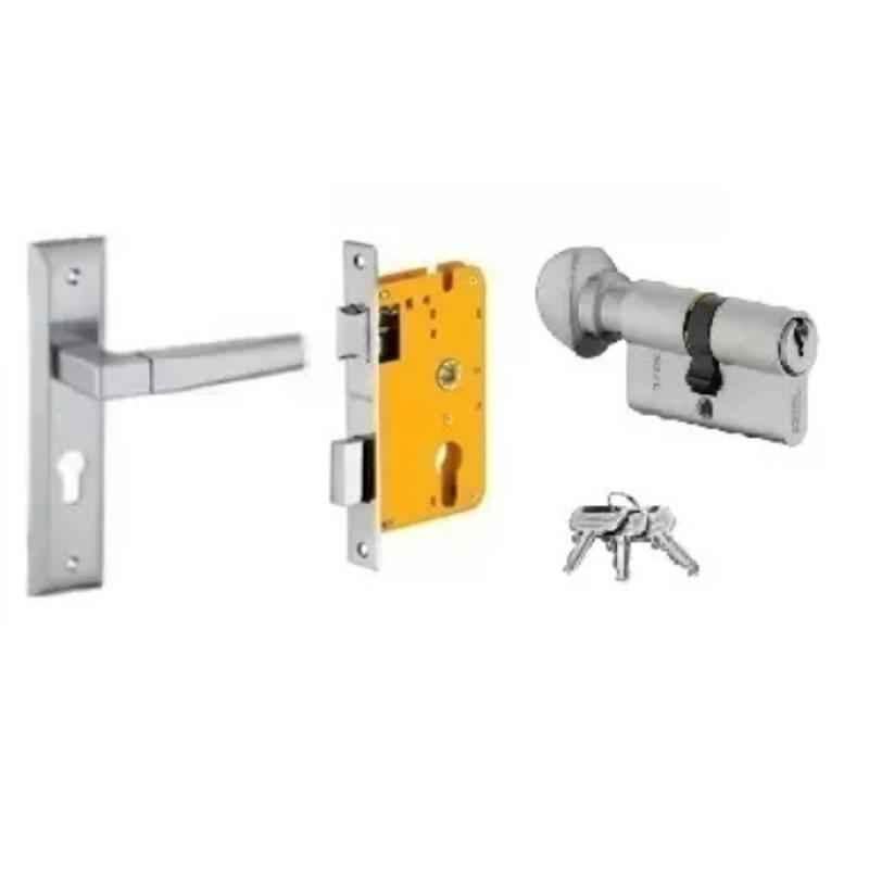 Dorset HL Series Cosmo 70mm Stainless Steel Silver Chrome Finish Door Handle Lock Set with Knob & Key (Pack of 4)