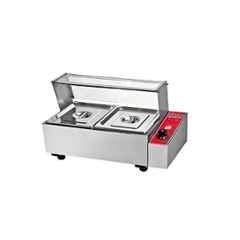 Khushi Udyog 2000W 2 Pan Stainless Steel Silver Bain Marie Food Warmer with Glass Display