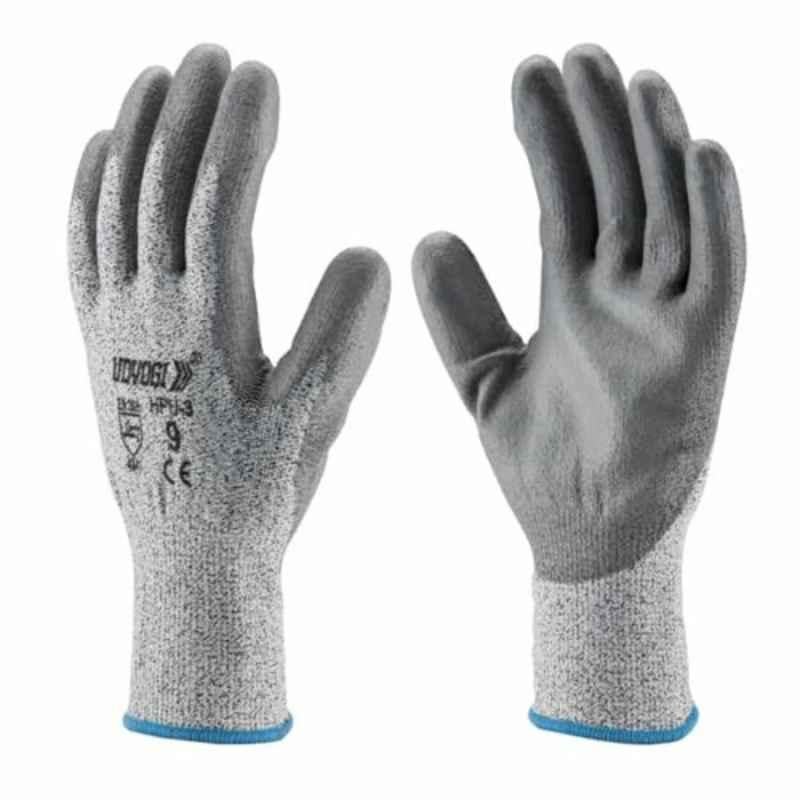Udyogi 8 inch Grey PU Coated Safety Gloves, HPU 3