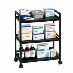 Ezon Kart 3 Shelves Metal Black Smooth Rolling Surgical Instrument Trolley with Lockable Wheels