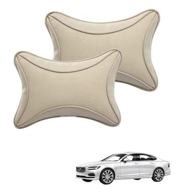 Kozdiko 2 Pcs Memory Foam & Polyester Beige Dots Car Neck Rest Pillow Set for Volvo S90, XNVJVHGJFH213