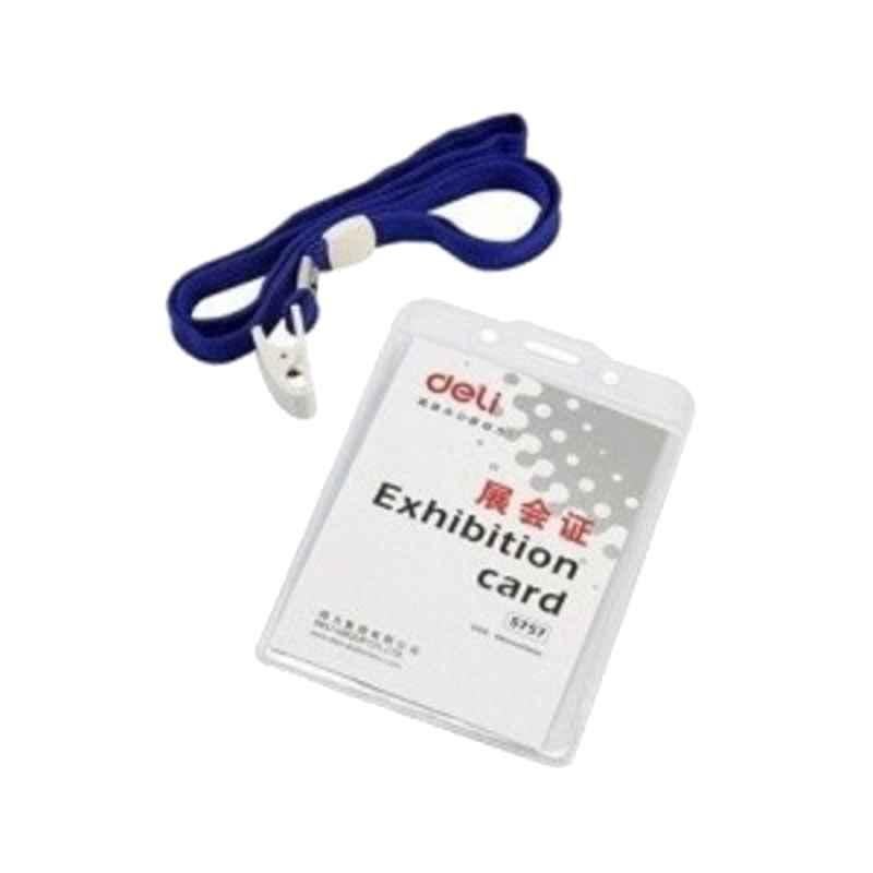 Deli Blue Vertical Plastic ID Pass with Lanyard, 5757