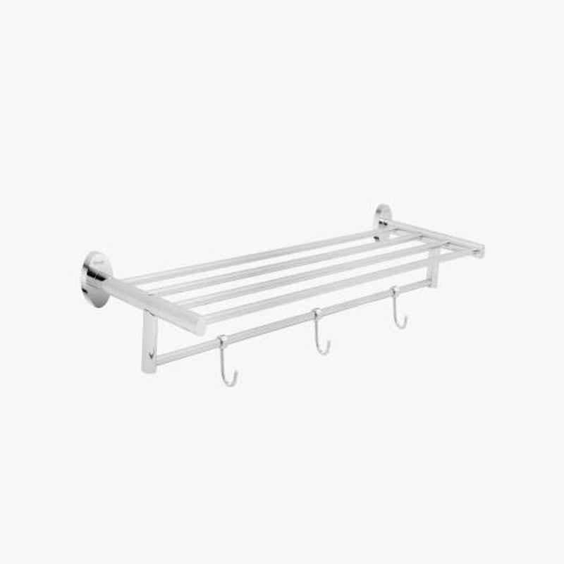 Kerovit 18 inch Silver Chrome Finish Oval Range Deck Mounted Towel Rack with 3 Hooks, KA980011