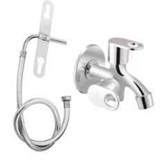 Senkiddpro Stainless Steel Chrome Finish Wall Mounted Two Way Bib Tap Set with Jet Spray