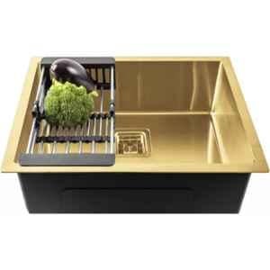 Fossa 24x18x10 inch Stainless Steel SS304 Matt Finish Gold Single Bowl Kitchen Sink, FHS-08