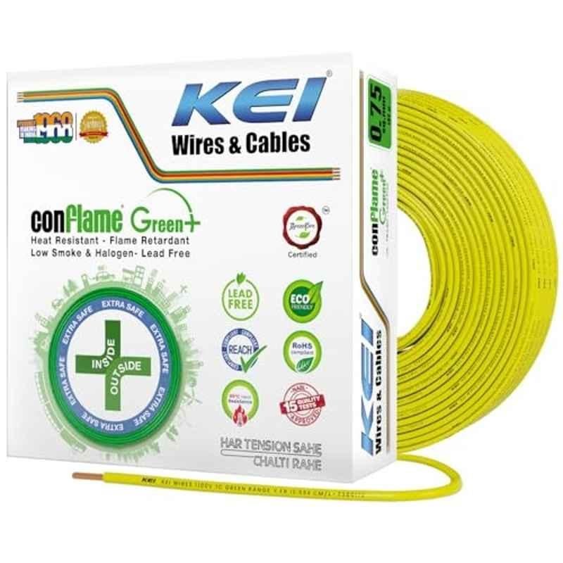 KEI Conflame Green Plus 0.75 Sqmm 1 Core 99.97% Pure Copper Conductor FRLSH Insulated Cable for Domestic & Commercial Electrical Wiring (Green, 90 Meters)