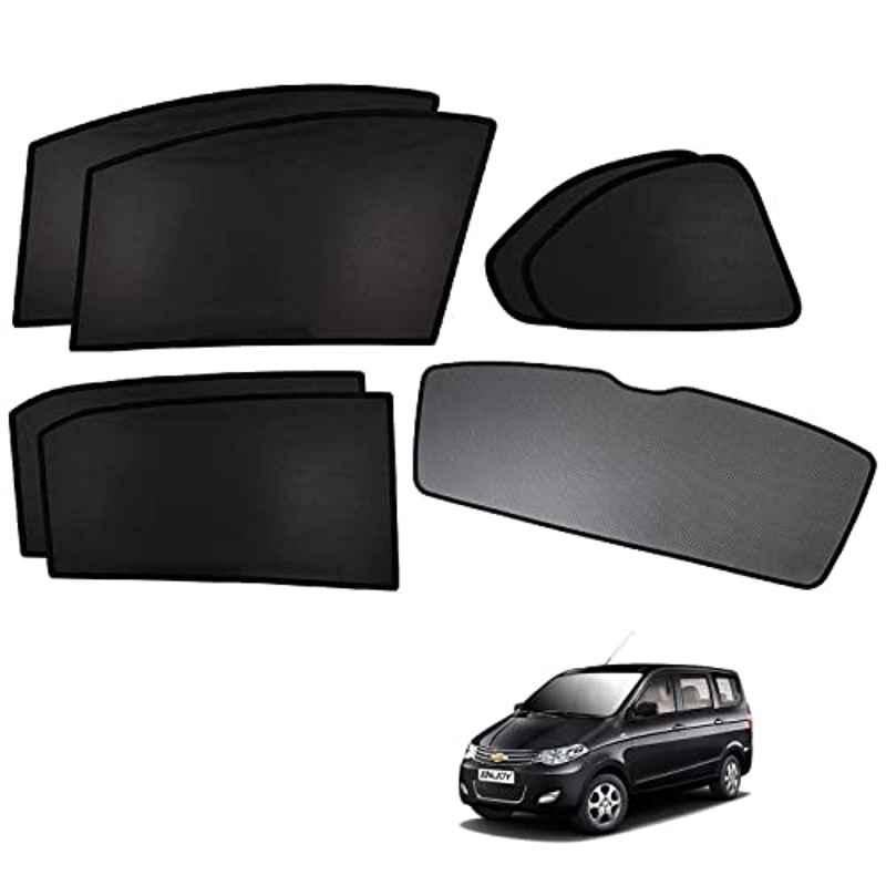 Kozdiko 5 Pcs Polyester Black Non Magnetic Window & Rear Sun Shades Set for Chevrolet Enjoy