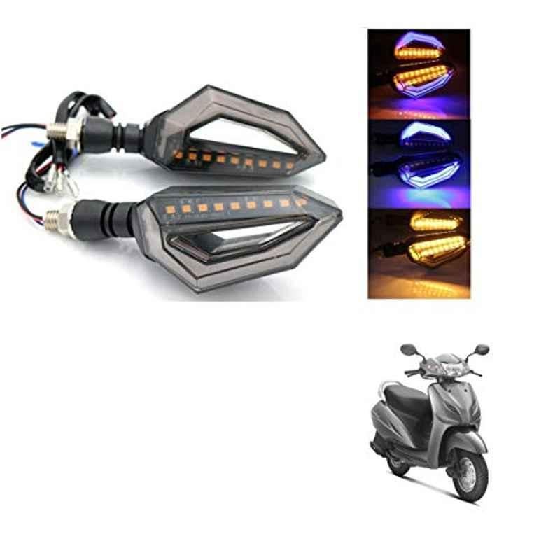 Kozdiko 4 Pcs Bike D Shaped 9 LED Front & Rear Side Turn Signal Indicator Light Set for Honda Activa 3G