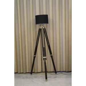 Tucasa Mango Wood Black Tripod Floor Lamp with Polycotton Black Shade, P-98