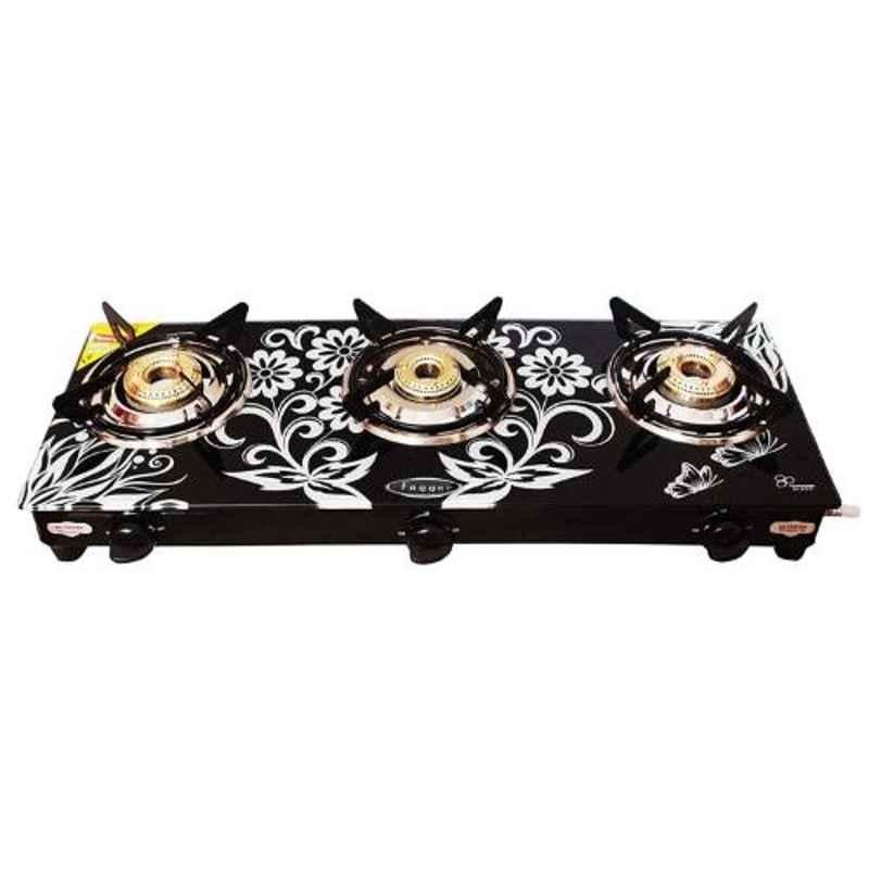 Fogger Smart MS White Manual Ignition 3 Burner LPG Glass Gas Stove, SBI00041