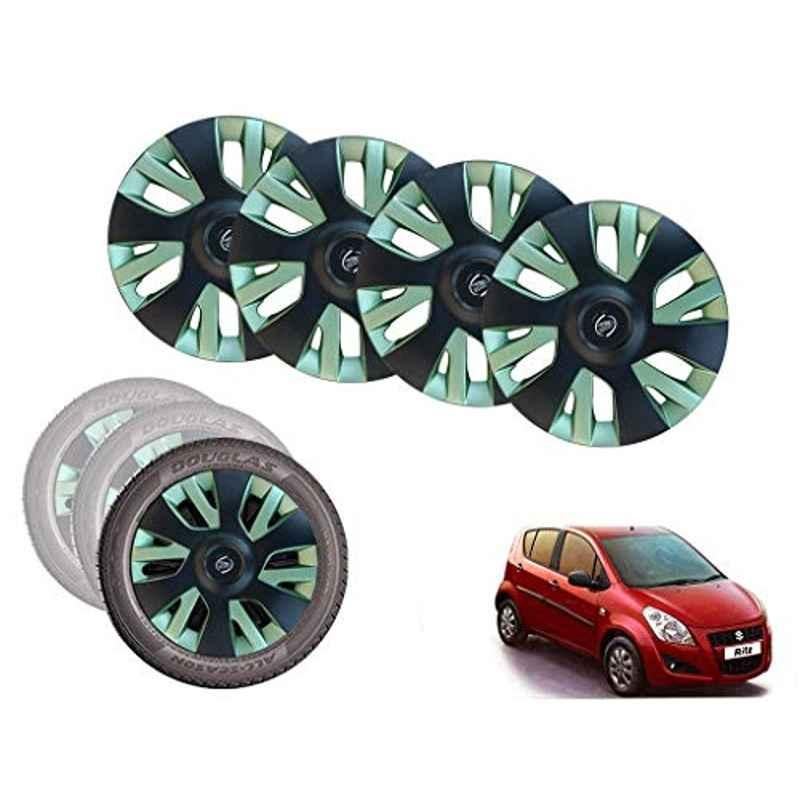 Auto Pearl 14 inch ABS Black & Green Car Hubcap Wheel Cover with Retention Ring Set for Ritz Type 2