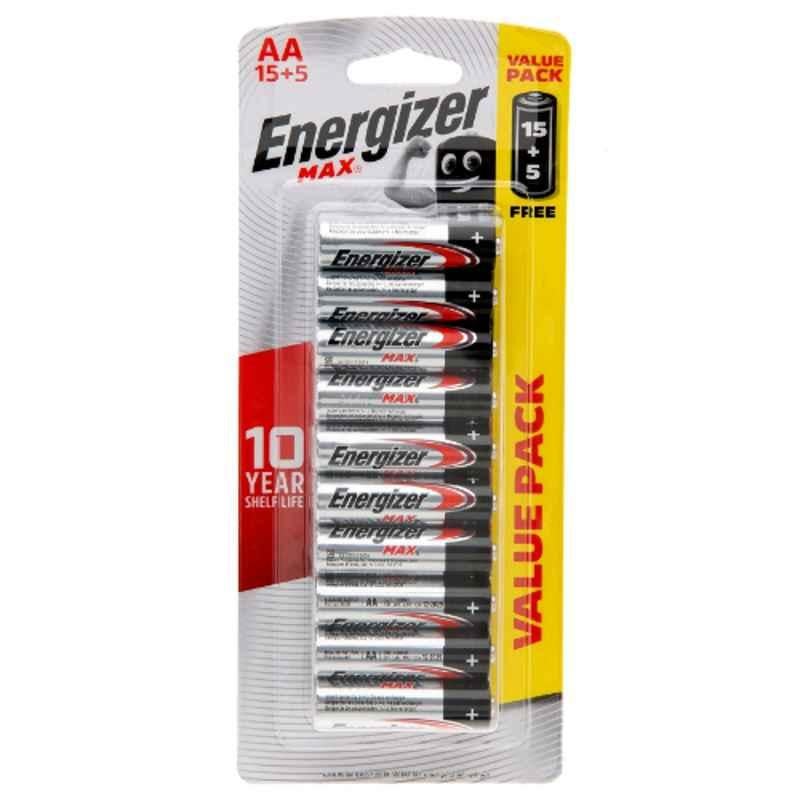 Energizer Max 1.5V AA Alkaline Battery, E91HP (Promo Pack of 15+5)