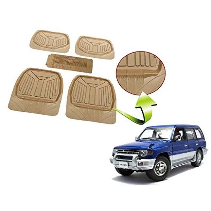 Kozdiko 5 Pcs Rubber Beige 3G Rubber Mat Set for Mitsubishi Pajero