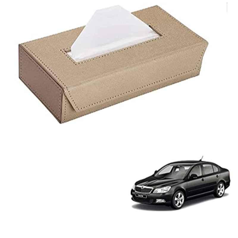 Kozdiko 100 Pulls PU Leather Beige Car Tissue Paper Box with 200 Sheets for Skoda Laura