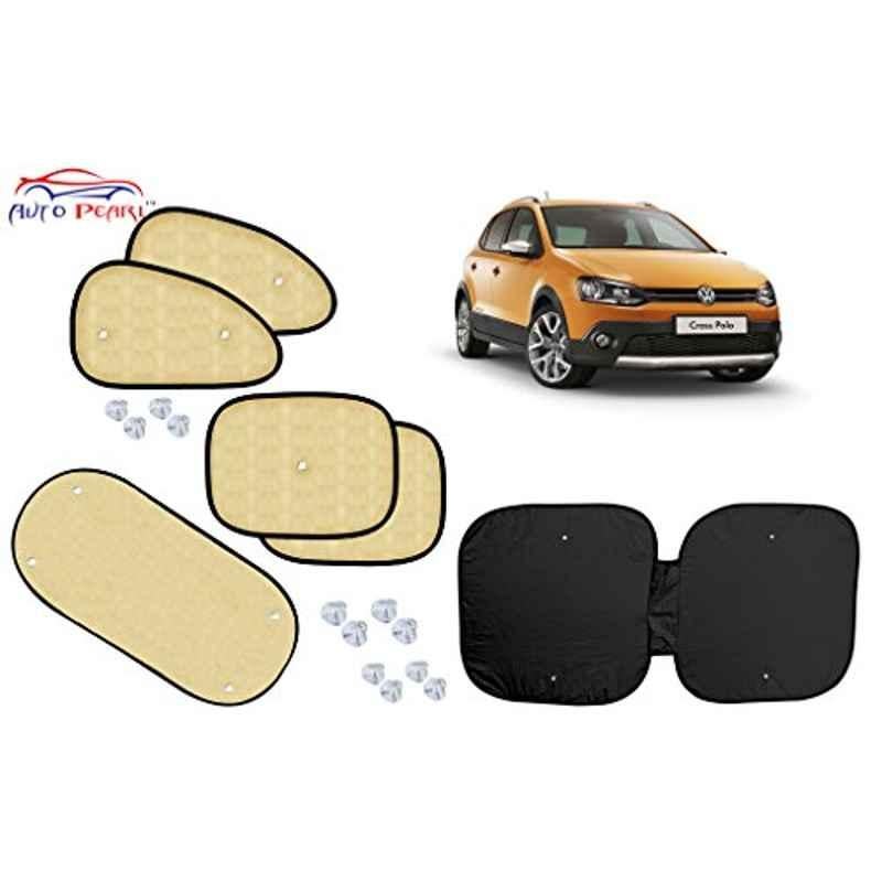 Auto Pearl 6 Pcs PVC & Mesh Beige Window, Front & Rear Sun Shade Set for Volkswagen Polo Cross