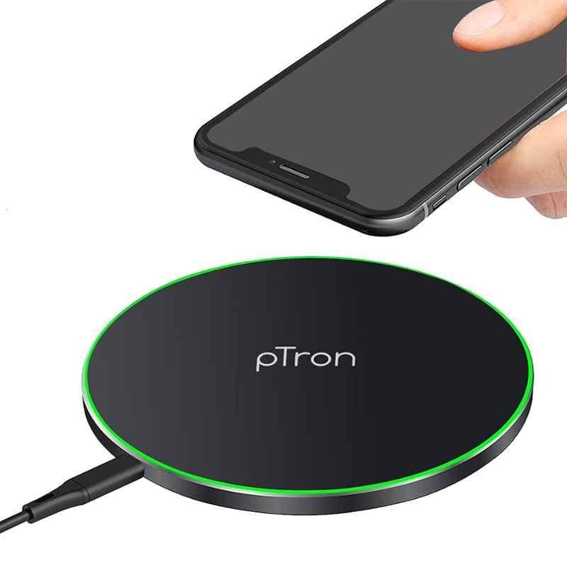 pTron Bullet Wireless WX21 15W Black Fast Charging Pad with 3A 1.2m Type-C Cable